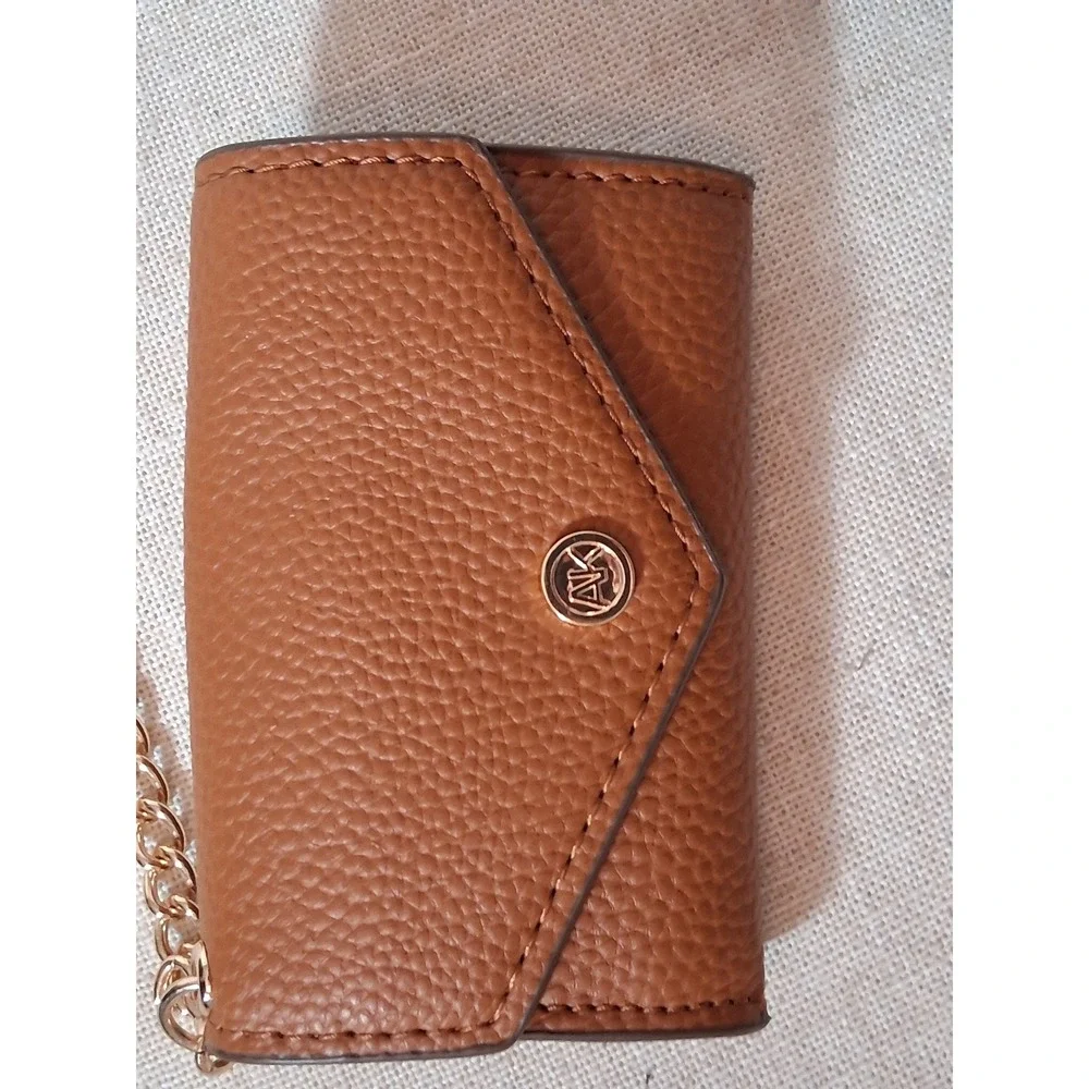 Anne Klein Cognac Brown Pebbled Card Case Mini Envelope Keychain Wallet